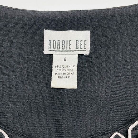 Robbie Bee Black Ruffle Neckline Dress Sz 6 - Picture 12 of 14